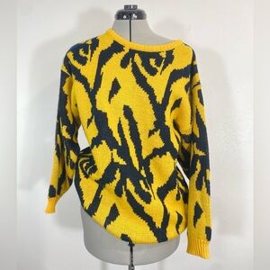 Vintage 80s Tunic Sweater Bold Lisa Frank Tiger Animal Print Abstract Maximalist